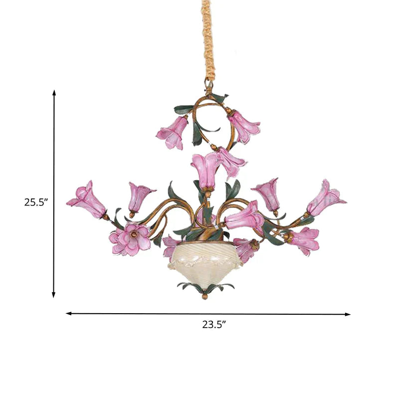 American Garden Lily 15 Heads Metal Led Pendant Ceiling Light In Brass For Living Room