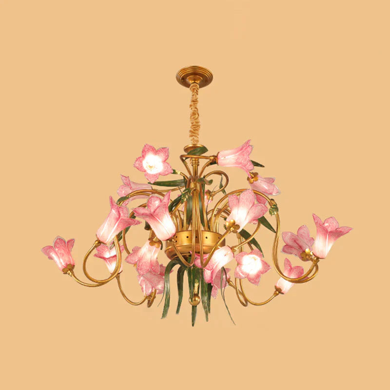 Lily Living Room Ceiling Chandelier Pastoral Metal 20 Heads Gold Led Hanging Light Fixture