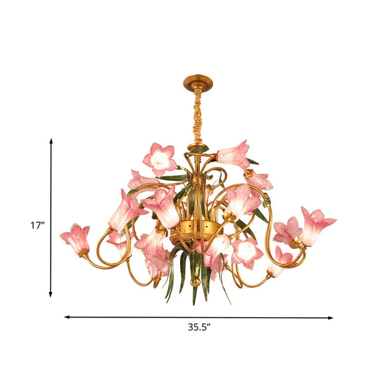 Lily Living Room Ceiling Chandelier Pastoral Metal 20 Heads Gold Led Hanging Light Fixture