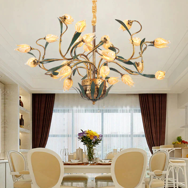 Metal Tulip Chandelier Light Fixture American Garden 25 Lights Dining Room Led Ceiling Pendant In