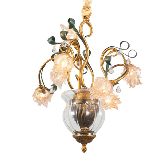 Metal Brass Chandelier Lighting Fixture Blossom 7 Heads American Garden Led Pendant Light For