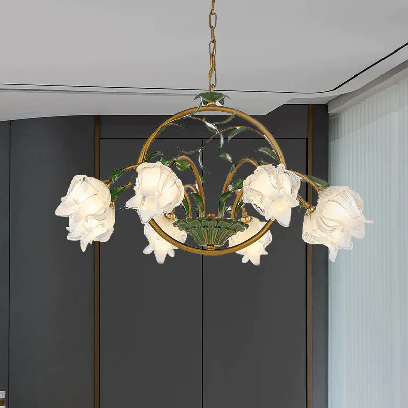 Brass Floral Chandelier Pendant Light Pastoral Style Metal 6/8/10 Heads Living Room Led Hanging