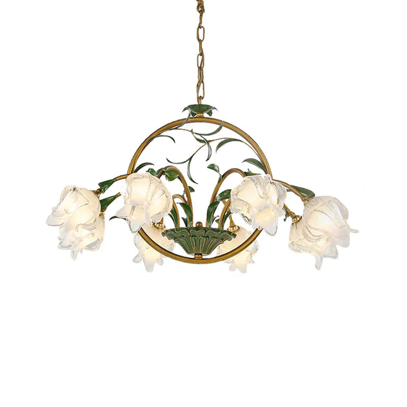 Brass Floral Chandelier Pendant Light Pastoral Style Metal 6/8/10 Heads Living Room Led Hanging Lamp