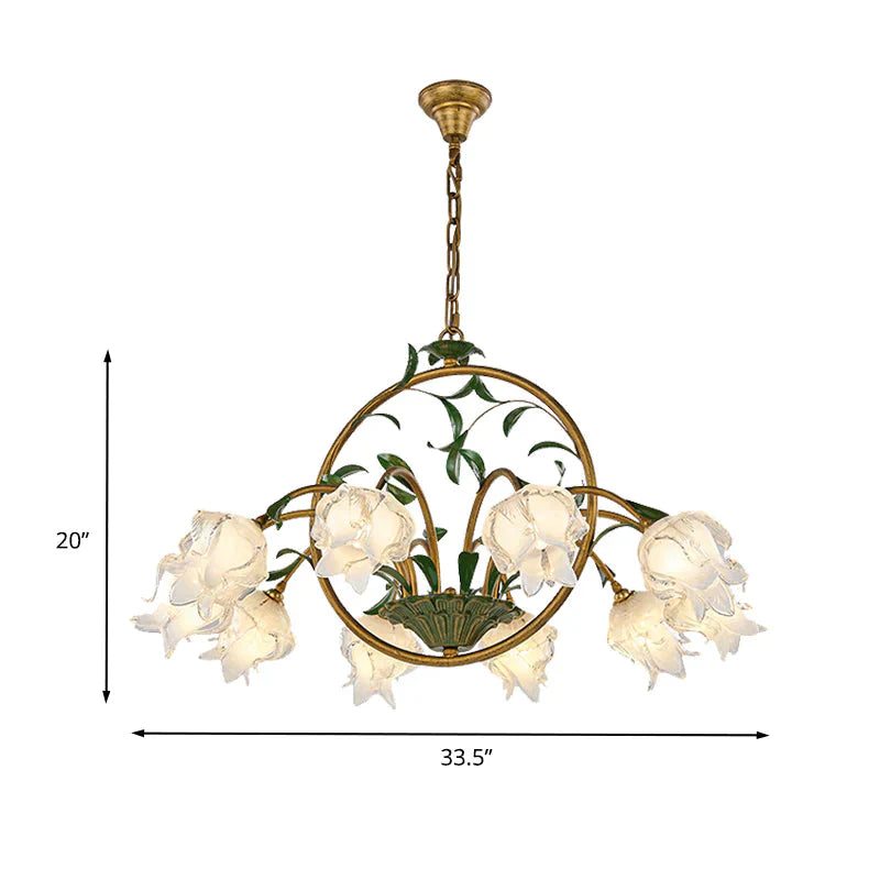 Brass Floral Chandelier Pendant Light Pastoral Style Metal 6/8/10 Heads Living Room Led Hanging Lamp