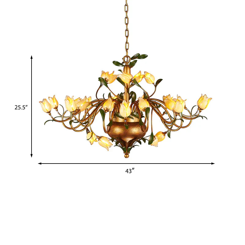 Pastoral Tulip Chandelier Lighting Fixture 12/20/30 Bulbs Metal Led Pendant Ceiling Light In Brass
