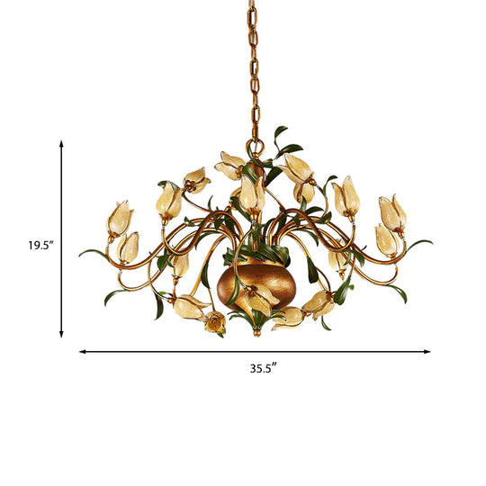 Pastoral Tulip Chandelier Lighting Fixture 12/20/30 Bulbs Metal Led Pendant Ceiling Light In Brass