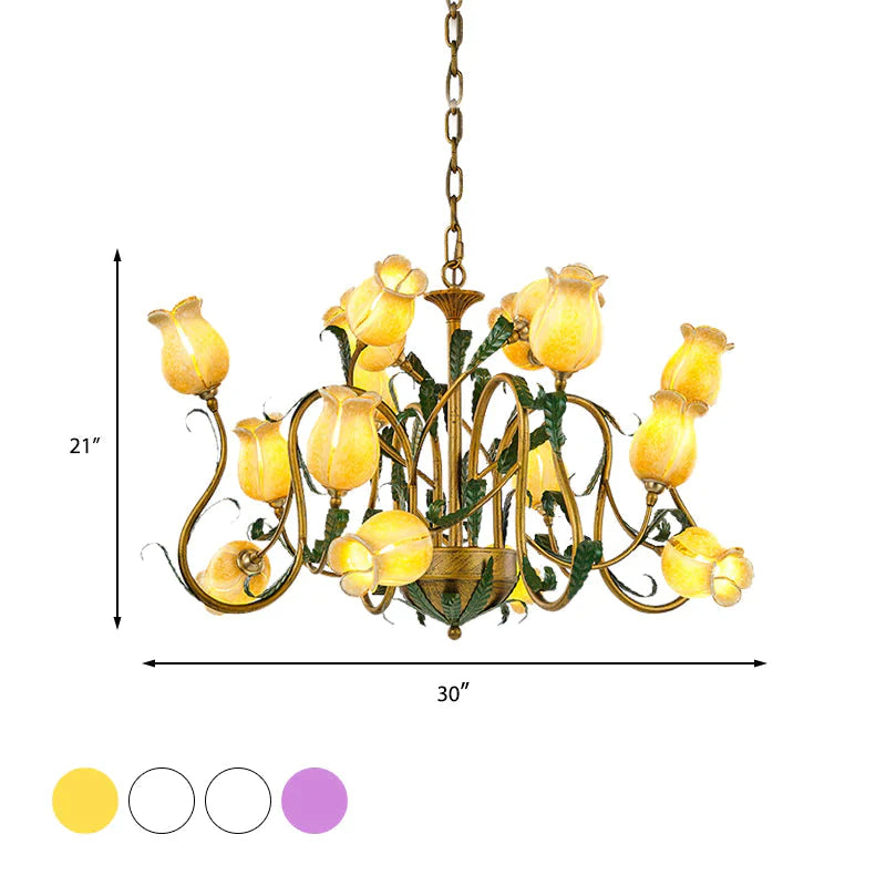 American Flower Metal Hanging Pendant 16 Heads White/Yellow/Purple Glass Led Ceiling Chandelier For