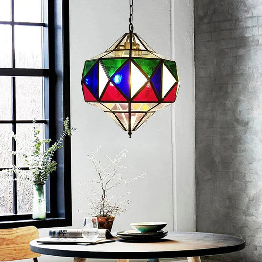 Colorful Glass Brass Chandelier Top Shape 3 Lights Arab Hanging Ceiling Light With Adjustable Chain