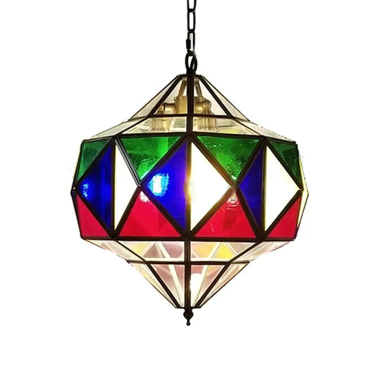 Colorful Glass Brass Chandelier Top Shape 3 Lights Arab Hanging Ceiling Light With Adjustable Chain