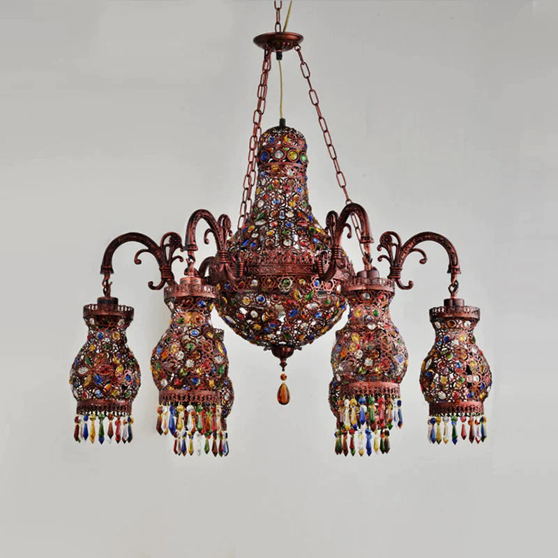 Urn Shaped Restaurant Ceiling Chandelier Bohemian Metal 9 Lights Copper Hanging Lamp Kit