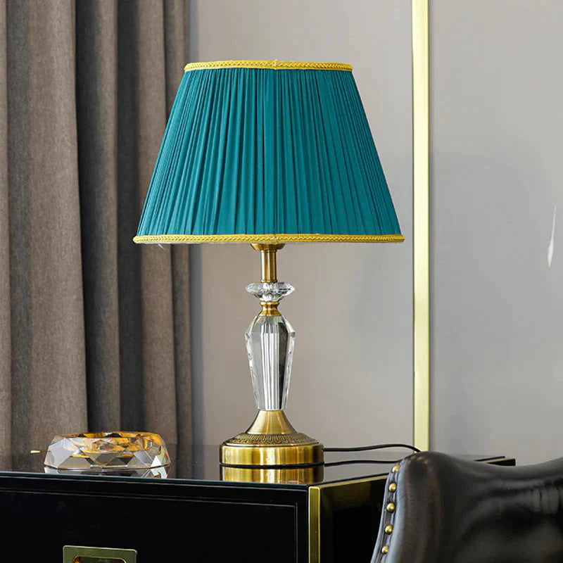 Empire Shade Night Table Lamp Modernism Beveled Crystal 1 - Light Gold Nightstand Lighting Table