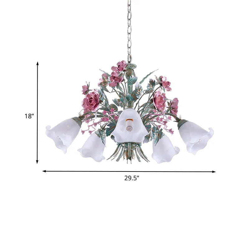 Aqua Floral Chandelier Lamp Pastoral Metal 3/5/8 Heads Living Room Led Ceiling Pendant Light