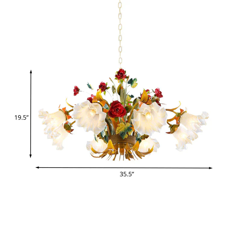 Metal Yellow Chandelier Lighting Flower 3/6/8 Bulbs Vintage Led Hanging Light For Living Room