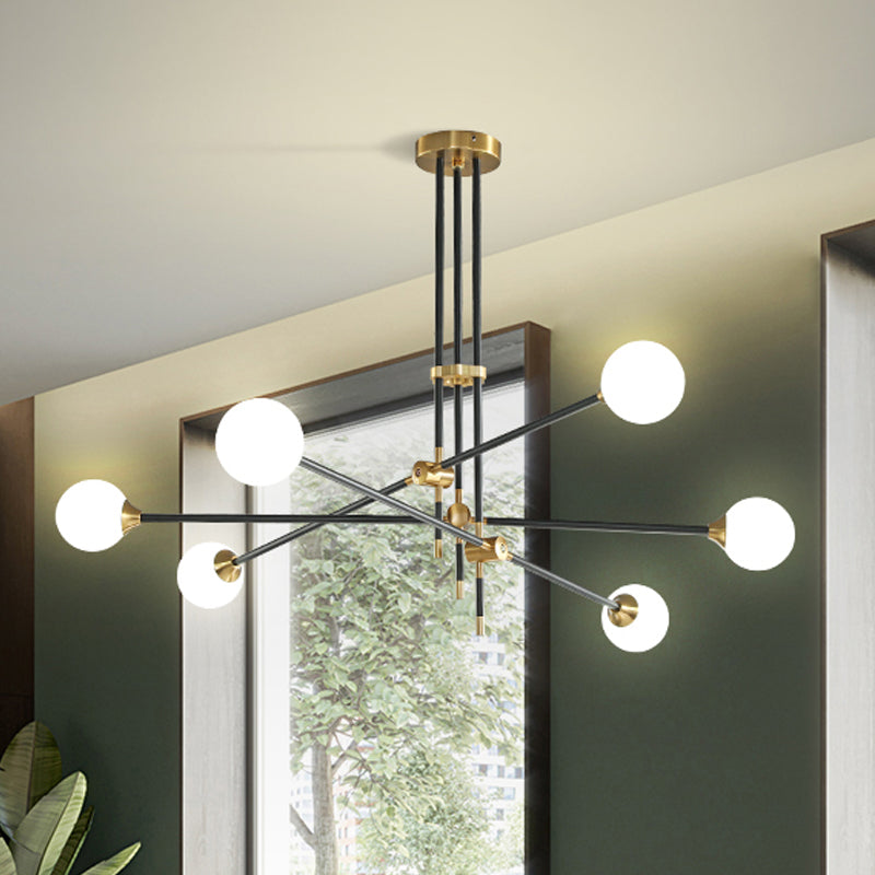 Black Modernist 2/3 - Light Living Room Pendant Lighting With Opal Glass Ball Shade And Exposed