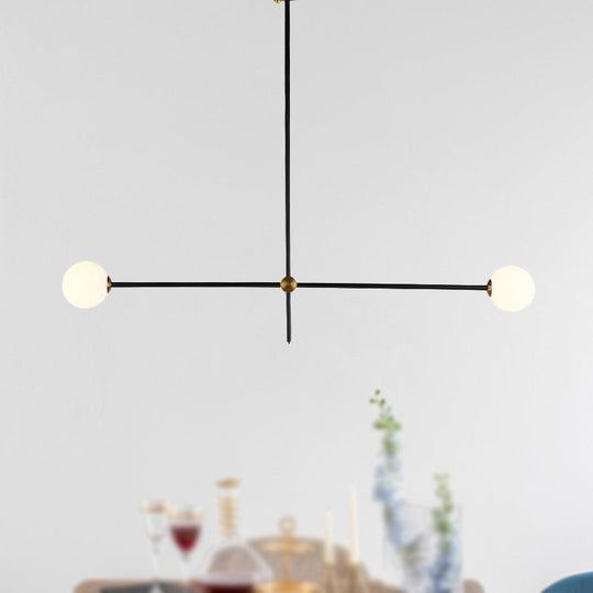 Black Modernist 2/3 - Light Living Room Pendant Lighting With Opal Glass Ball Shade And Exposed