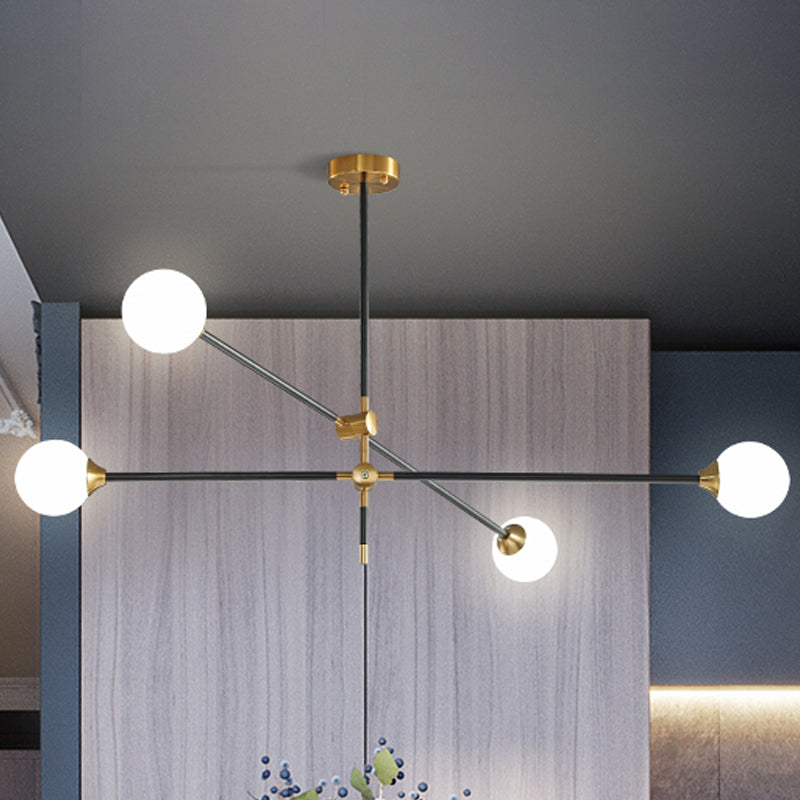 Black Modernist 2/3 - Light Living Room Pendant Lighting With Opal Glass Ball Shade And Exposed