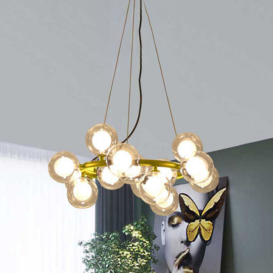 Modern Black/Gold Finish Glass 15/25 - Bulb Global Shade Chandelier Lamp With Metal Ring - Ceiling