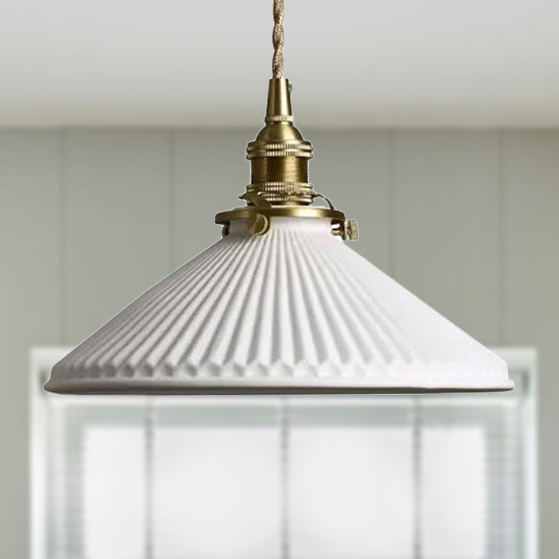 Daniela - Modern Industrial Conical Pendant Light Ribbed Design White