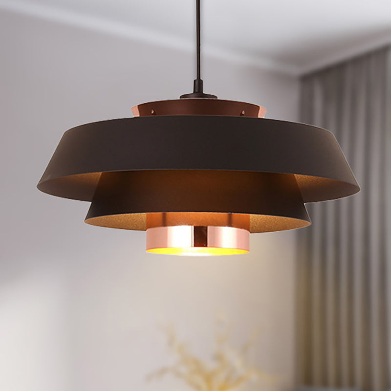 3 - Tier Retro Drum Style Ceiling Fixture In Black For Restaurant Pendant Lighting