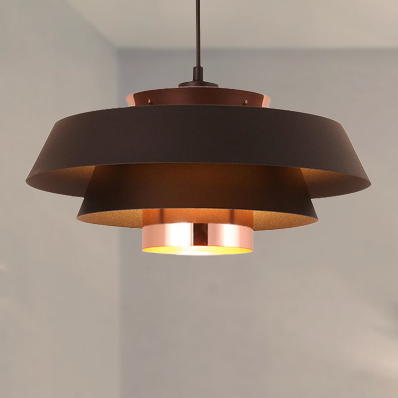 3 - Tier Retro Drum Style Ceiling Fixture In Black For Restaurant Pendant Lighting