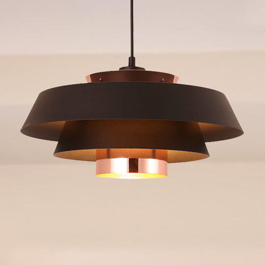 3 - Tier Retro Drum Style Ceiling Fixture In Black For Restaurant Pendant Lighting