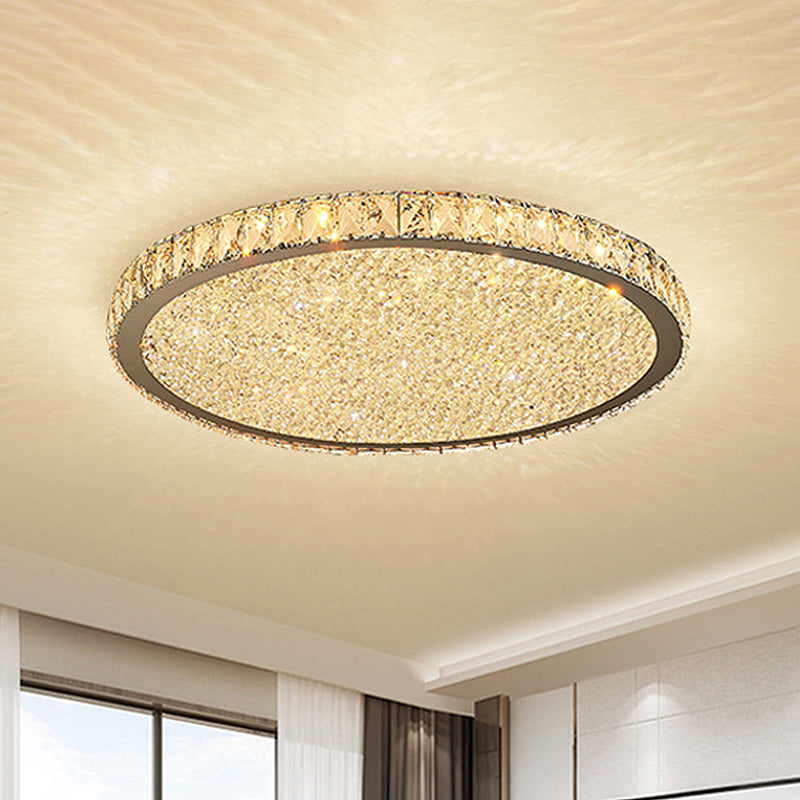 Modern Crystal Circular Flush Mount Light - 1 - Light Clear/Amber Led Ceiling Fixture In Warm/White