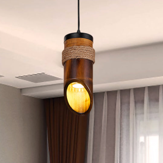 Adjustable Bamboo Hanging Pendant Lamp With 1 Light Bulb Lighting