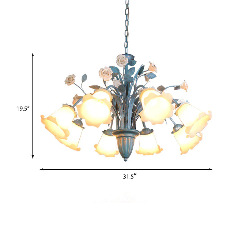 Curving Arm Opal Glass Chandelier Pastoral 3/5/6 Bulbs Living Room Flower Pendant Lighting Fixture