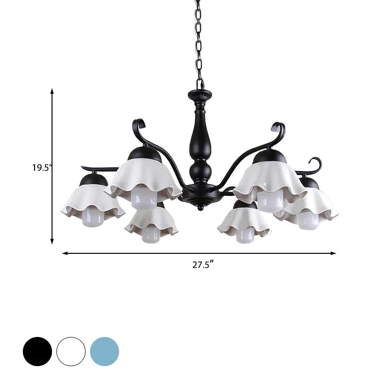 Metal Black/White/Blue Chandelier Lighting Scalloped 6 Heads Country Style Hanging Light Fixture