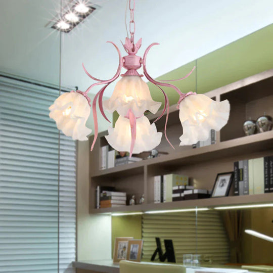 Pink 4/6/9 Lights Chandelier Lighting Antique Metal Scalloped Ceiling Light For Dining Room 4 /