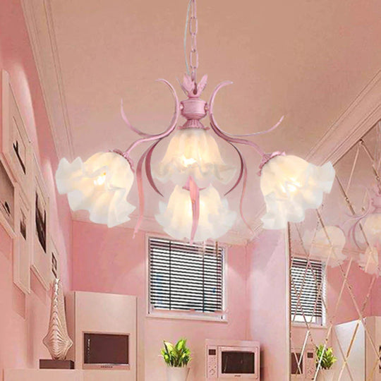 Pink 4/6/9 Lights Chandelier Lighting Antique Metal Scalloped Ceiling Light For Dining Room