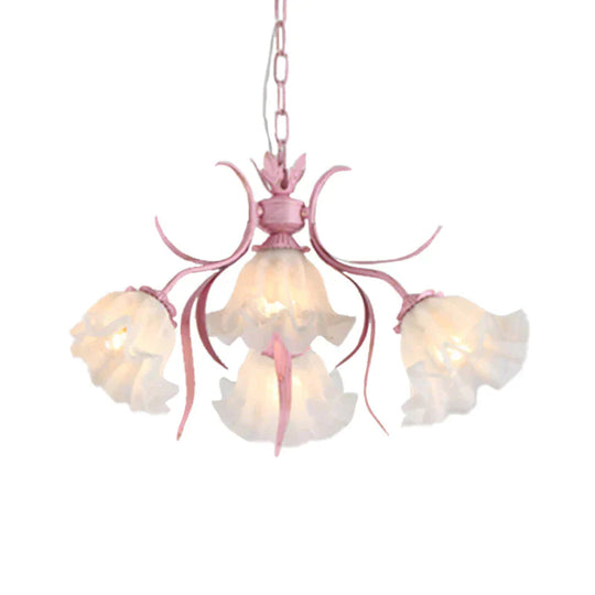 Pink 4/6/9 Lights Chandelier Lighting Antique Metal Scalloped Ceiling Light For Dining Room