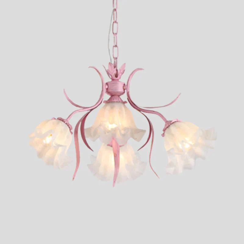 Pink 4/6/9 Lights Chandelier Lighting Antique Metal Scalloped Ceiling Light For Dining Room
