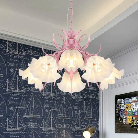 Pink 4/6/9 Lights Chandelier Lighting Antique Metal Scalloped Ceiling Light For Dining Room