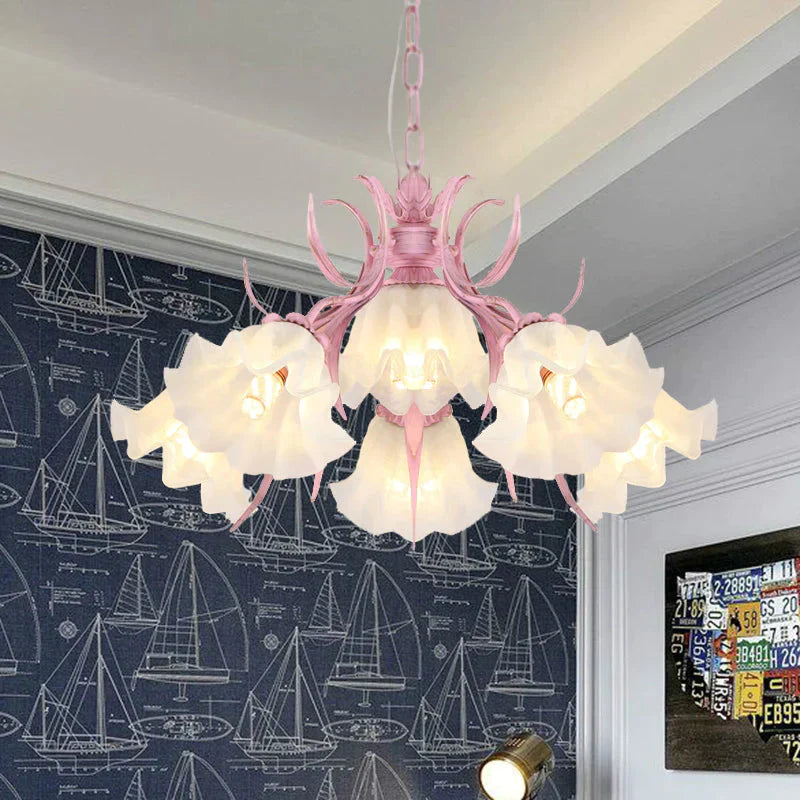 Pink 4/6/9 Lights Chandelier Lighting Antique Metal Scalloped Ceiling Light For Dining Room 6 /