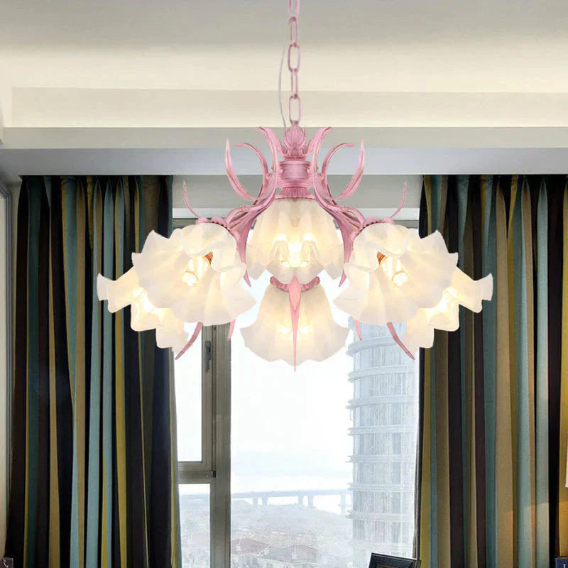 Pink 4/6/9 Lights Chandelier Lighting Antique Metal Scalloped Ceiling Light For Dining Room