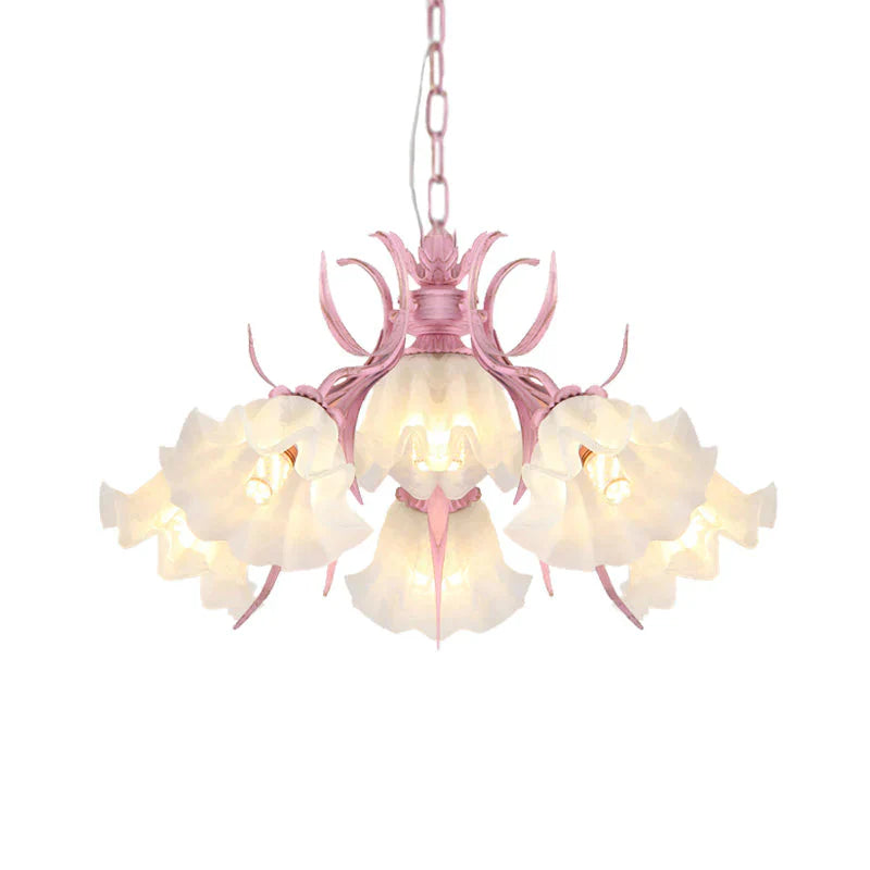 Pink 4/6/9 Lights Chandelier Lighting Antique Metal Scalloped Ceiling Light For Dining Room