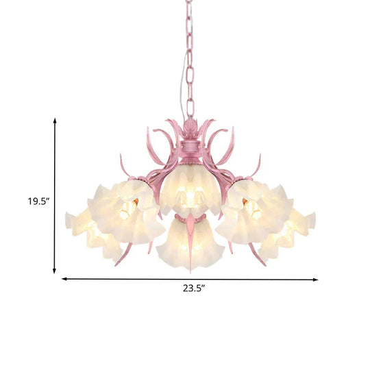 Pink 4/6/9 Lights Chandelier Lighting Antique Metal Scalloped Ceiling Light For Dining Room