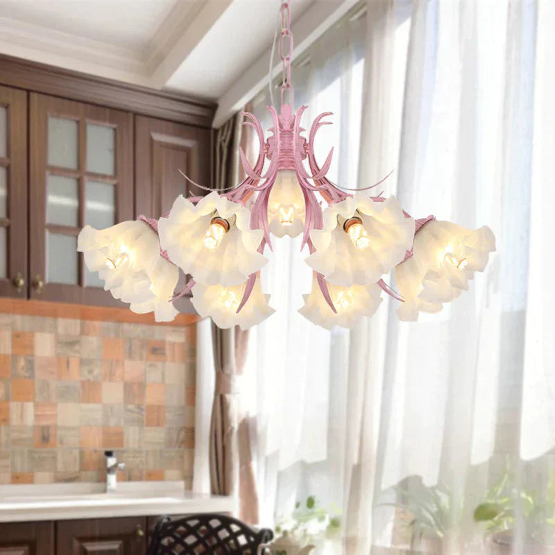 Pink 4/6/9 Lights Chandelier Lighting Antique Metal Scalloped Ceiling Light For Dining Room