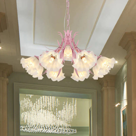 Pink 4/6/9 Lights Chandelier Lighting Antique Metal Scalloped Ceiling Light For Dining Room