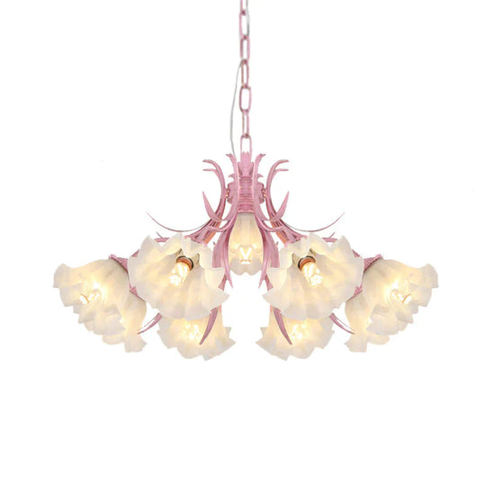 Pink 4/6/9 Lights Chandelier Lighting Antique Metal Scalloped Ceiling Light For Dining Room