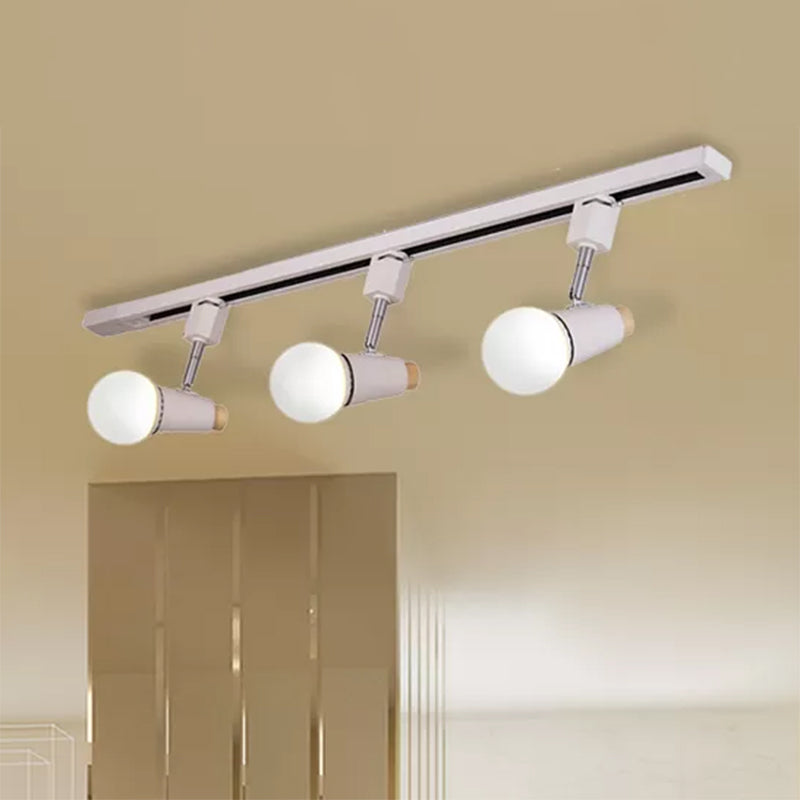 Industrial Metallic Linear Ceiling Light - 3/4 Heads Adjustable Semi Flush Track Fixture With Cup