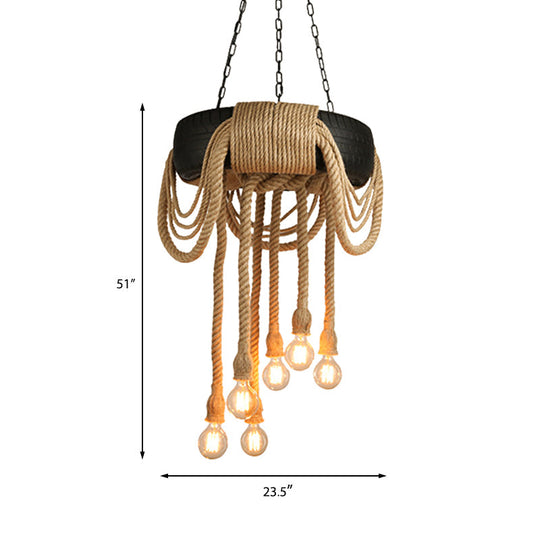 Lucienne - Industrial Beige Rope 6 - Light Bare Bulb Pendant Chandelier