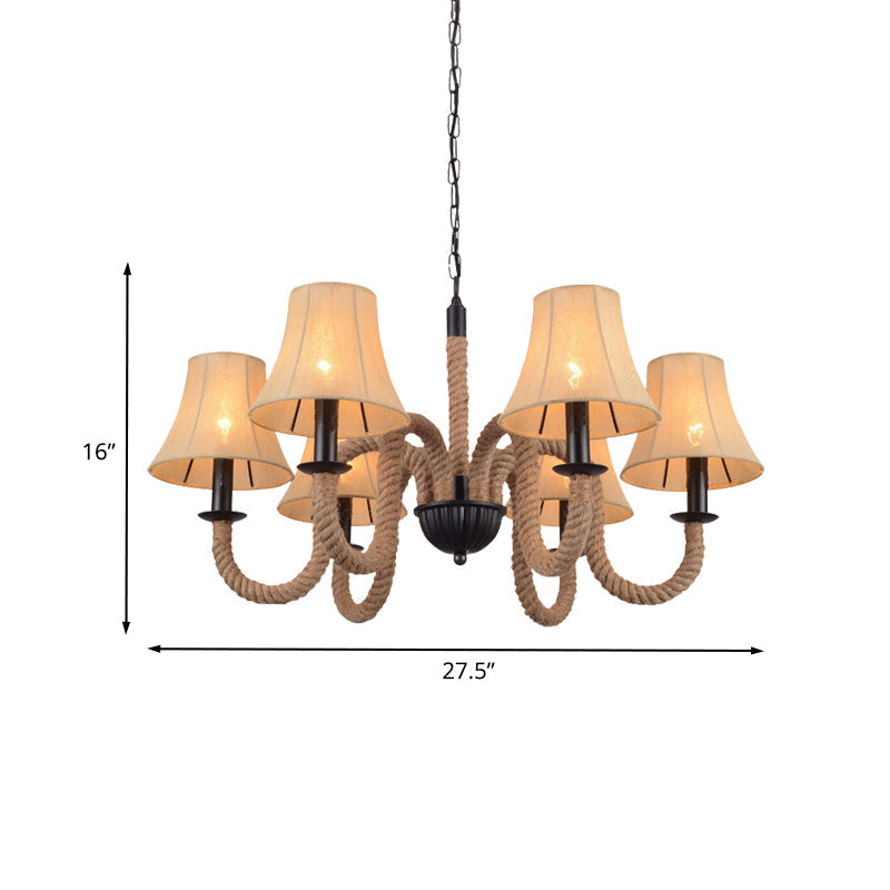 Federica - Vintage Curved Arm Ceiling Chandelier: Beige Rope Hanging Light