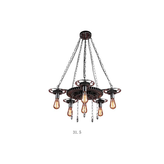 Exposed Bulb Metal Light Chandelier Industrial 6 Dining Room Pendant Lighting In Silver/Bronze With