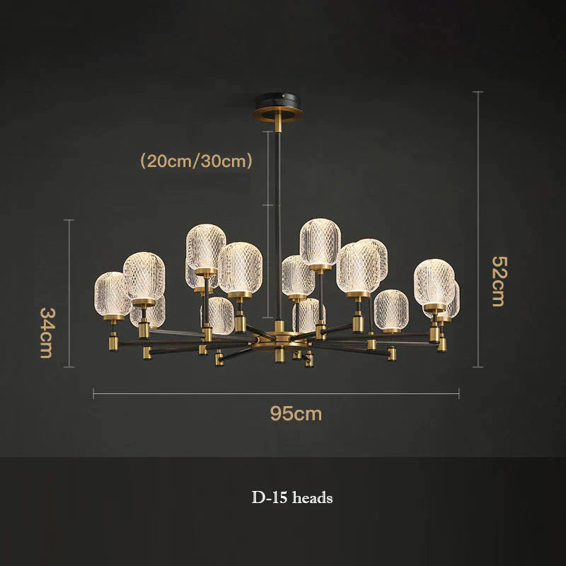 Copper Light Luxury Living Room Chandeliers Home Dining Lamps D - 15 Heads / Trichromatic Light
