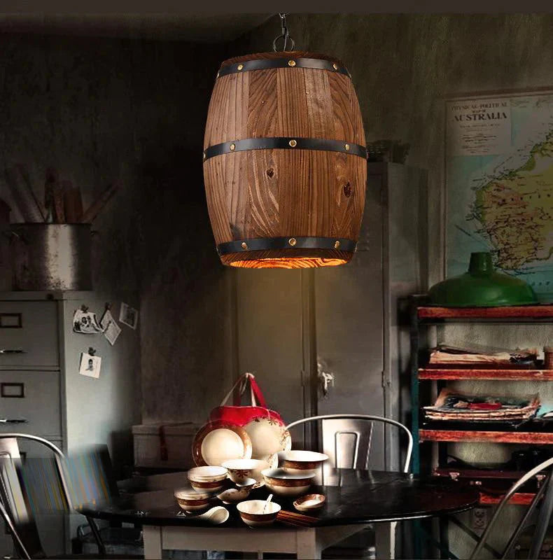 Pendant Lights Lamp Shade Industrial Vintage Wood Barrel Retro Light For Bar Shop Cafe Dining Room