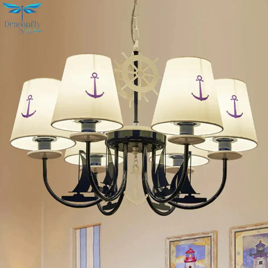 5/6 - Light Bedroom Hanging Chandelier Mediterranean Blue Ceiling Suspension Lamp With Barrel