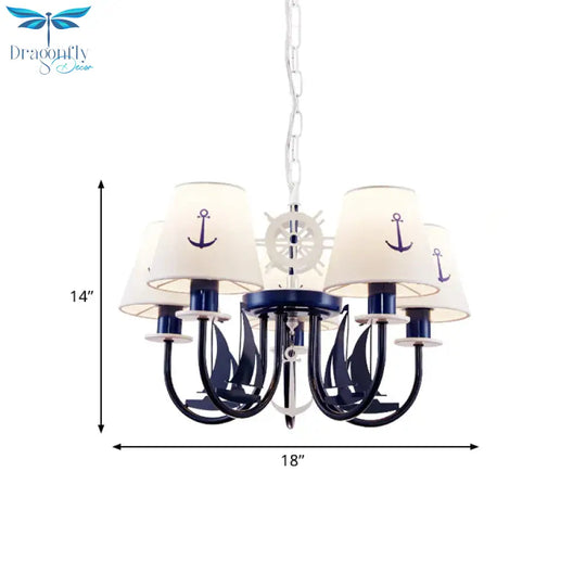 5/6 - Light Bedroom Hanging Chandelier Mediterranean Blue Ceiling Suspension Lamp With Barrel