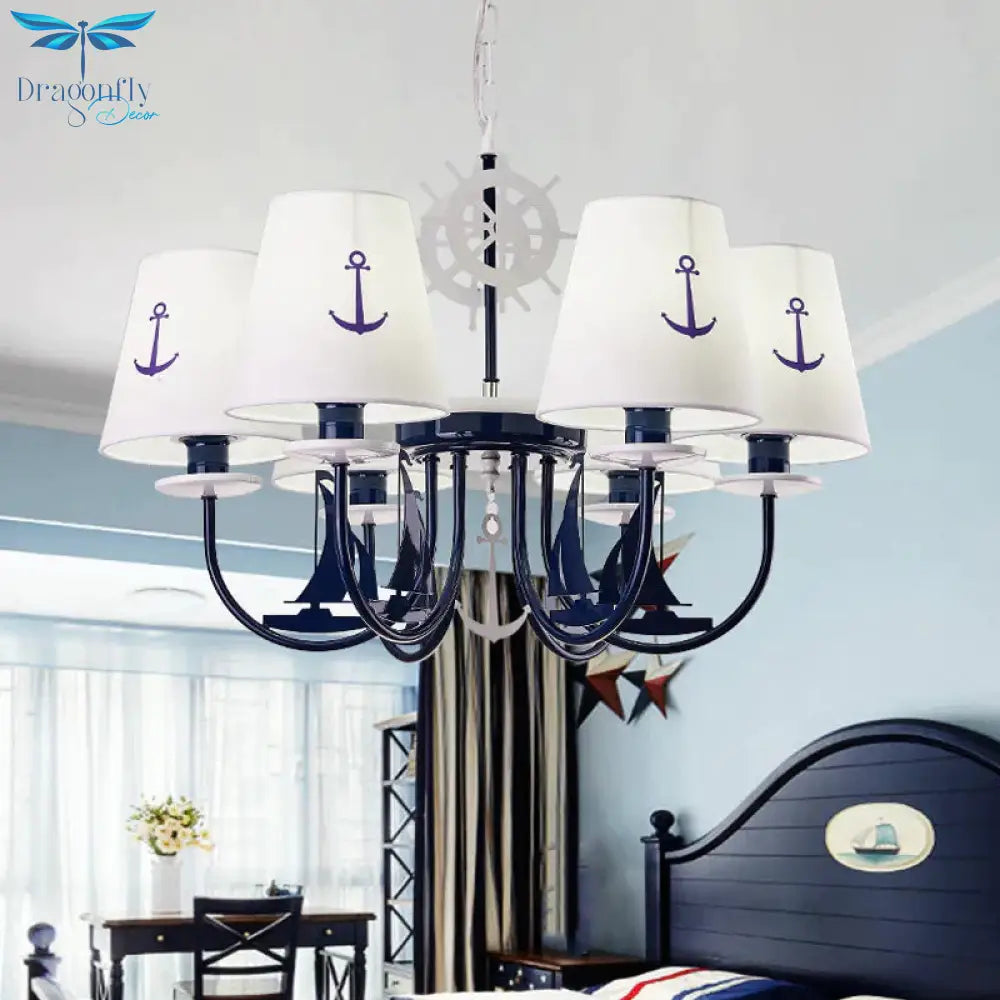 5/6 - Light Bedroom Hanging Chandelier Mediterranean Blue Ceiling Suspension Lamp With Barrel